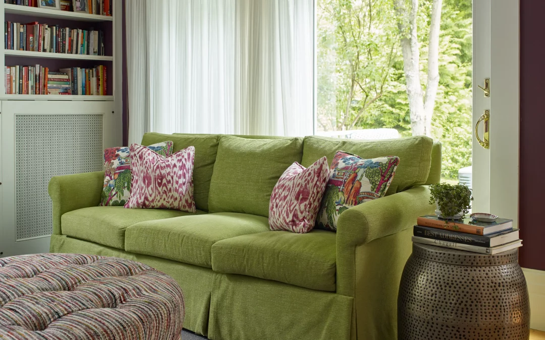 Custom green couch by Centerline Design & Build