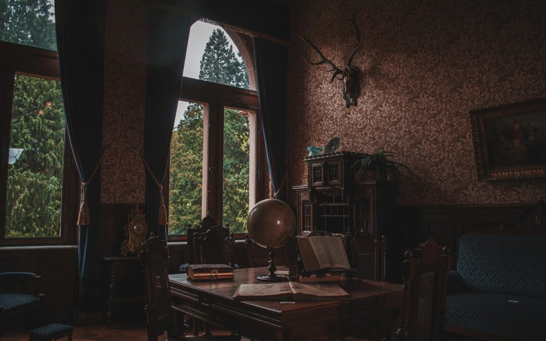 Dark academia/old English style study